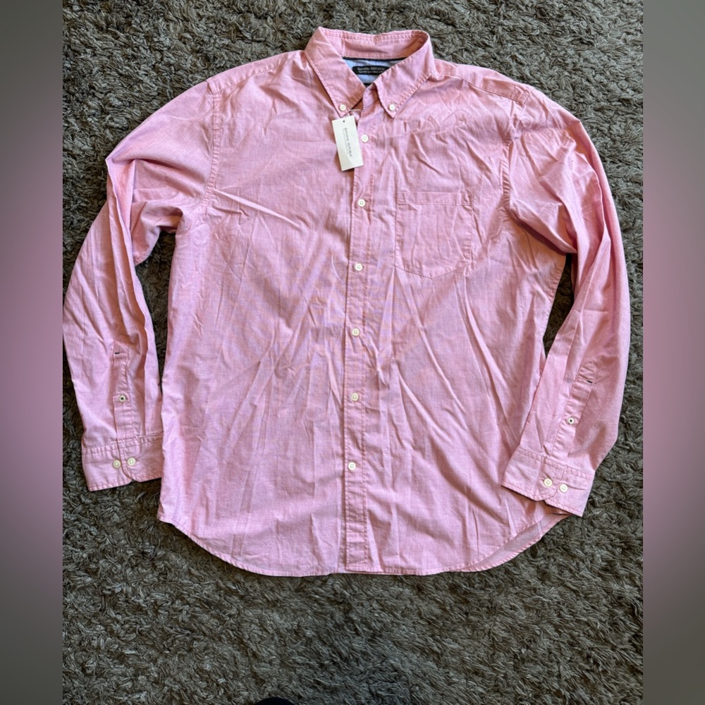 NWT Banana Republic Shirt Mens L Camden Fit Custom 078 Wash Slim Fit Pink Salmon